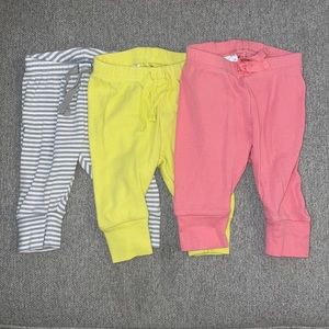 Lot of 3 0-3 months Baby Gap jogger sweatpants pink neon yellow grey stripes